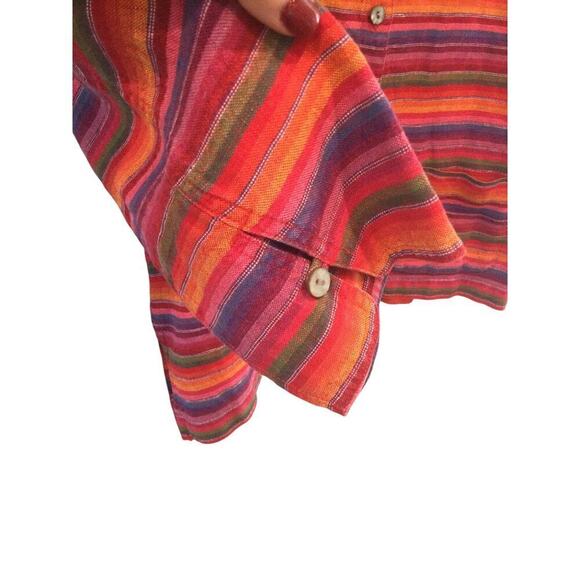 Chico’s Womens Linen Jacket Size Medium Red Rainbow Boho Festival Hippie Beachy - Picture 9 of 12